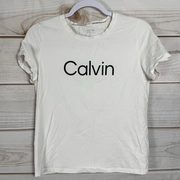 Calvin Klein Performance White Round Neck Short Sleeve T-Shirt Size PL - Picture 1 of 8